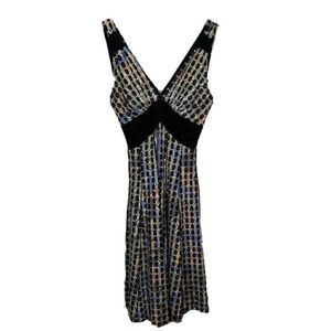 Elana Kattan Dress Sleeveless Black Print V Neck